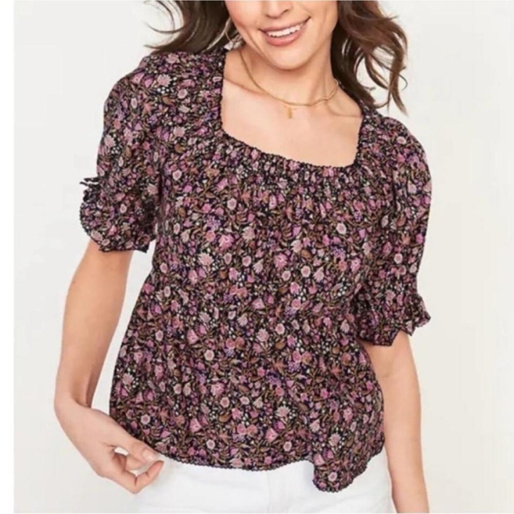Old Navy Floral Smocked Puff Sleeve Blouse Cottagecore Romantic Boho Top - Picture 3 of 7